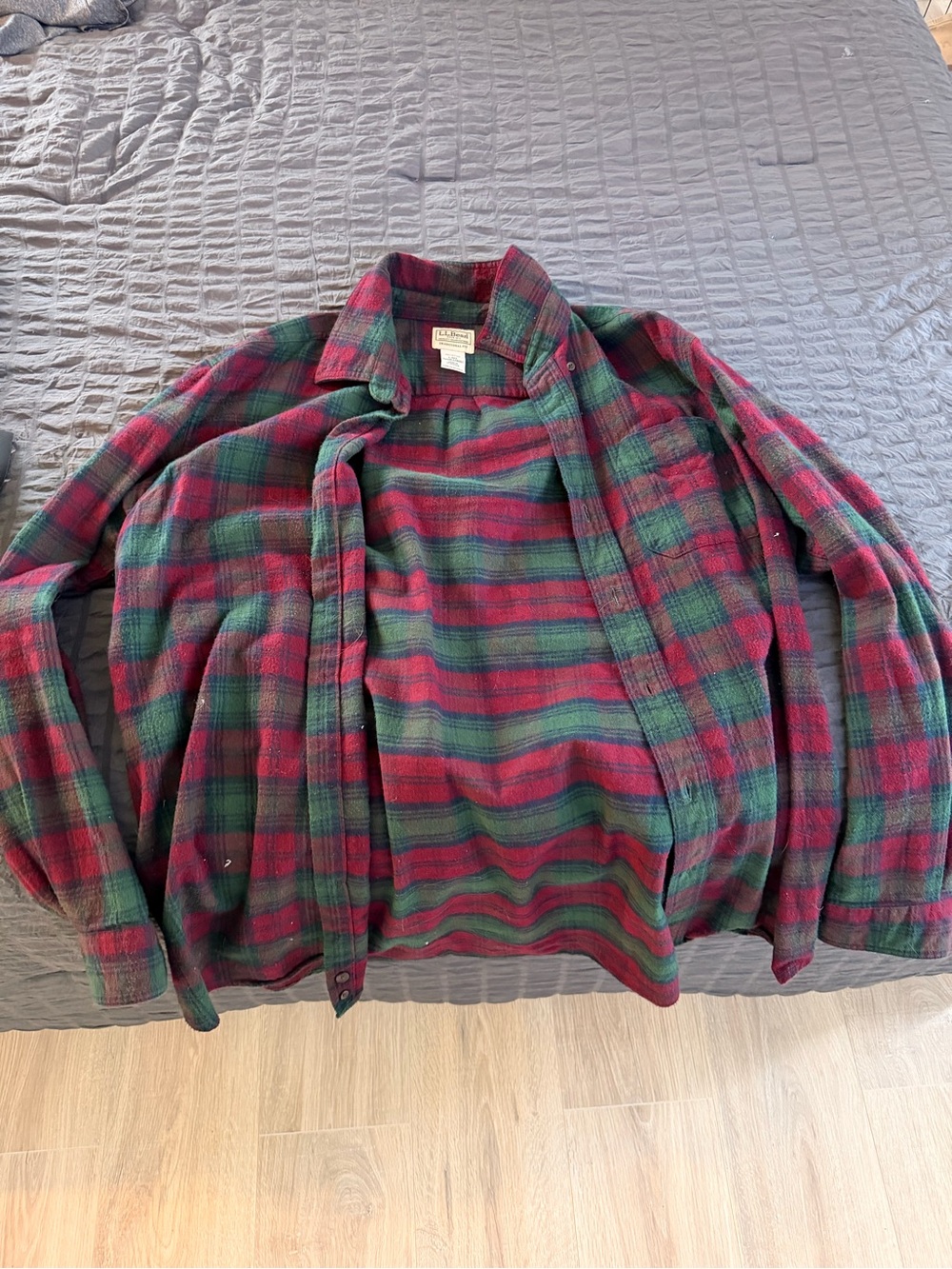 L.L. Bean Red and Green Plaid Button-Down Shirt